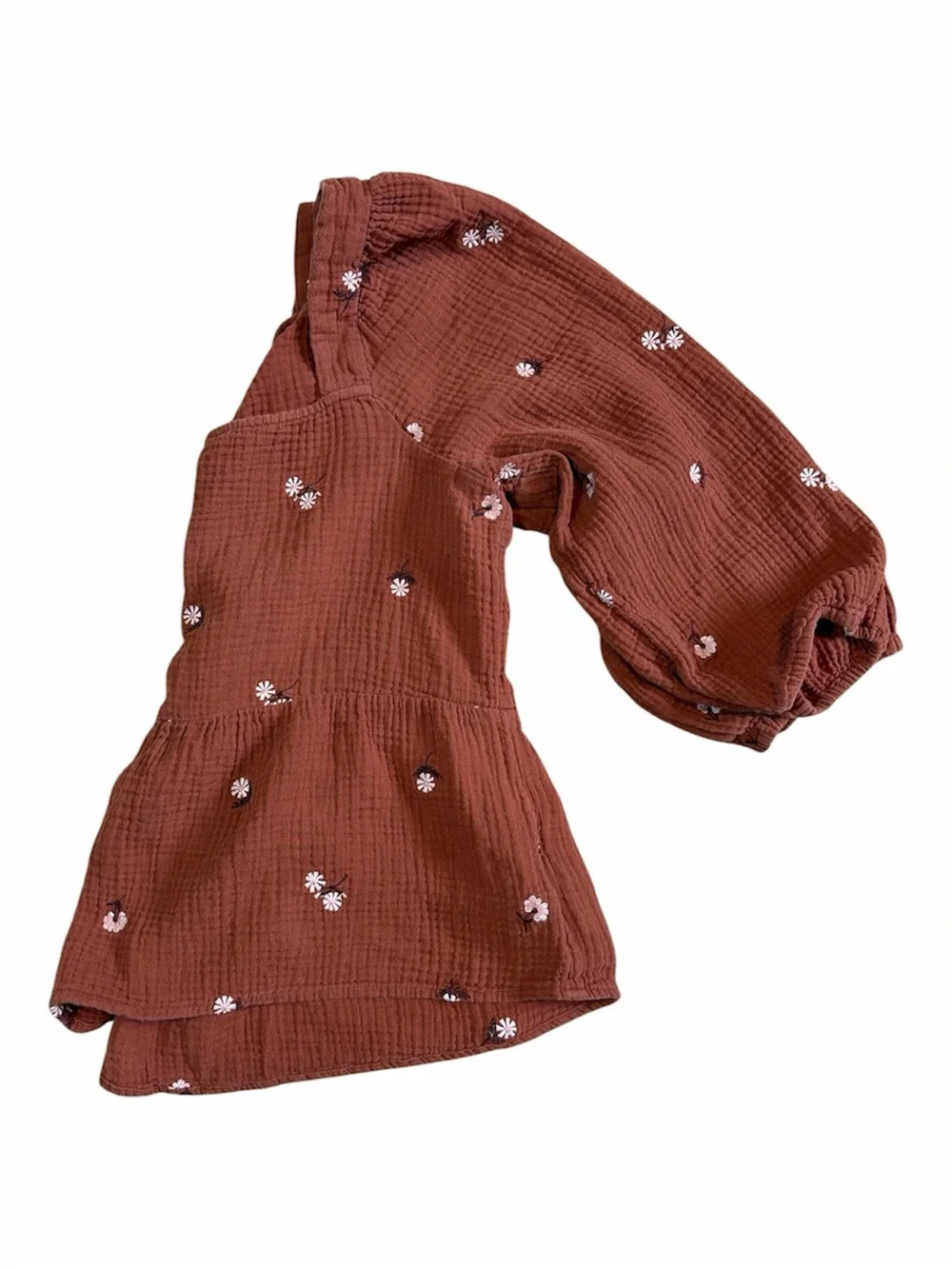 Madewell Embroidered Gauze Peplum Blouse Medium Brown Floral Square Neck - Picture 5 of 8